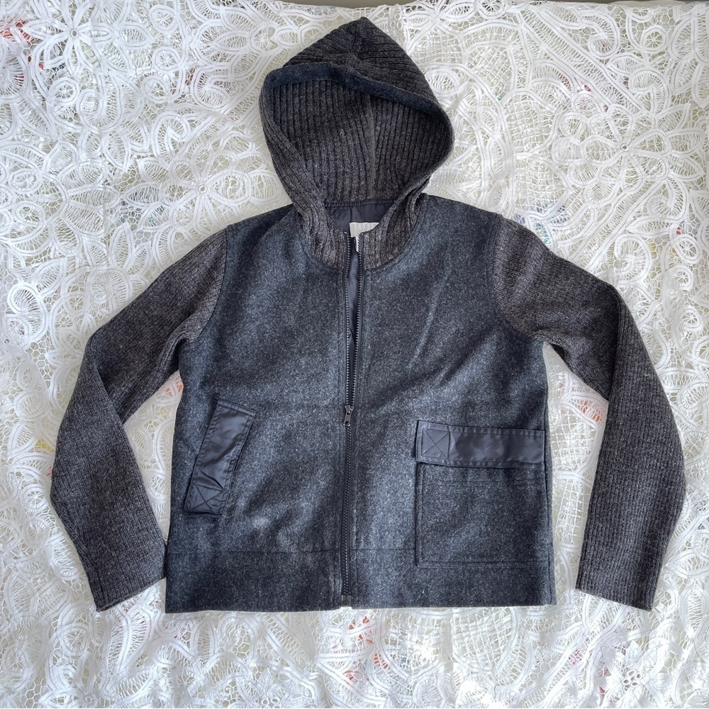 Vintage Sandro Wool Knit Hoodie Jacket Grey